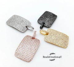 18K Gold Filled Dog Tag Charm, CZ Micro Pave Rectangle Pendant/Charm, Pave Dog Tag, Rectangular Dog Tag, 27x18mm, CP254