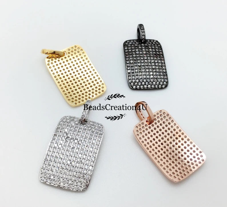 18K Gold Filled Dog Tag Charm, CZ Micro Pave Rectangle Pendant/Charm, Pave Dog Tag, Rectangular Dog Tag, 27x18mm, CP254