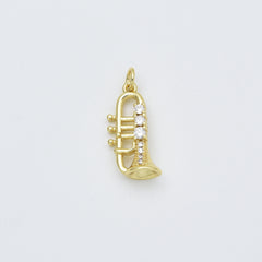 Gold Filled Trumpet Pendant Charm, Musical Instrument Jewelry, Gift for Musicians, Brass Charm, Gold Music Charm, CP2450