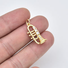 Gold Filled Trumpet Pendant Charm, Musical Instrument Jewelry, Gift for Musicians, Brass Charm, Gold Music Charm, CP2450
