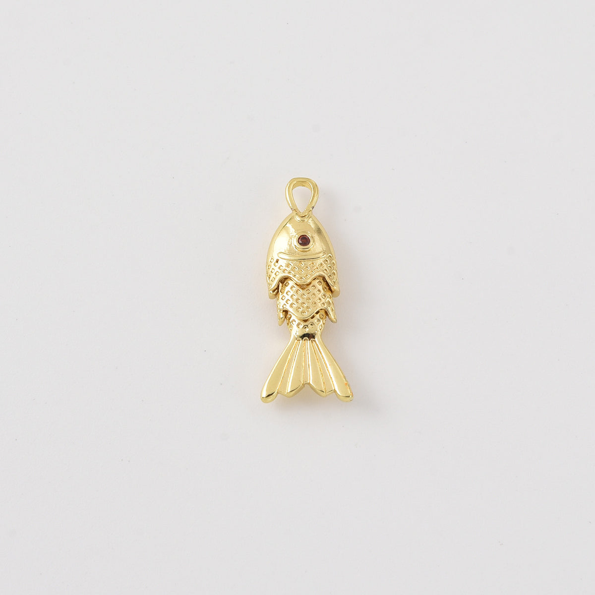 Gold Filled Fish Pendant Charm, Fish Jewelry with Red Crystal Eye, Ocean Inspired Gold Charm, Gift for Fish Lovers, CP2457