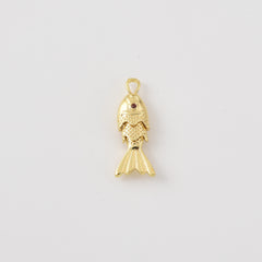 Gold Filled Fish Pendant Charm, Fish Jewelry with Red Crystal Eye, Ocean Inspired Gold Charm, Gift for Fish Lovers, CP2457