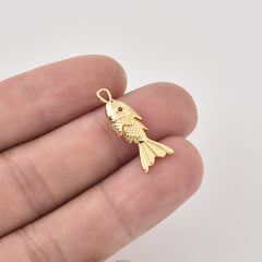 Gold Filled Fish Pendant Charm, Fish Jewelry with Red Crystal Eye, Ocean Inspired Gold Charm, Gift for Fish Lovers, CP2457