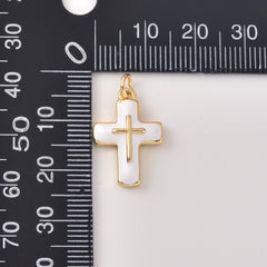 Gold Filled White Enamel Cross Pendant Charm, Christian Jewelry, Religious Necklace Charm, Gift for Her, Faith Jewelry, CP2458