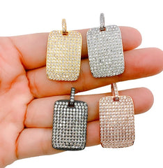 18K Gold Filled Dog Tag Charm, CZ Micro Pave Rectangle Pendant/Charm, Pave Dog Tag, Rectangular Dog Tag, 27x18mm, CP254