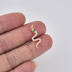 Gold Filled CZ Snake Charm, Crystal Serpent Pendant, Pave Snake Jewelry Finding, Snake Necklace Bracelet DIY Charm, Unique Gift, CP2472