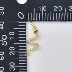 Gold Filled CZ Snake Charm, Crystal Serpent Pendant, Pave Snake Jewelry Finding, Snake Necklace Bracelet DIY Charm, Unique Gift, CP2472