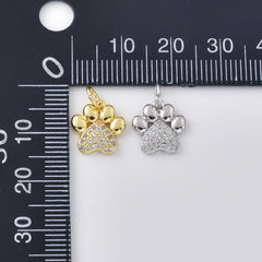 Gold Filled CZ Paw Print Charm, Pet Paw Pendant, Dog Paw Charm, Cat Paw Pendant, Animal Lover Charm, DIY Jewelry Supply, CP2476A