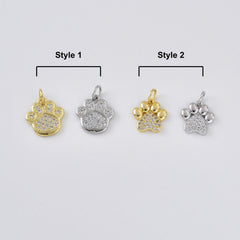 Gold Filled CZ Paw Charm, Pave Paw Print Pendant, Animal Footprint Jewelry Finding, Pet Lover Necklace Bracelet DIY Charm, CP2476