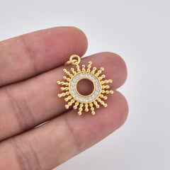 Gold Filled Sun Charm, CZ Sunburst Pendant, Celestial Solar Jewelry Finding, Sun Connector Charm for Necklace Bracelet DIY Jewelry, CP2477