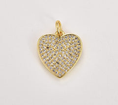 22K Gold Filled Heart Charm Pendant, CZ Micro Pave Heart Pendant, Heart Charm, Heart Pendant, Heart Necklace, Heart, 18x14mm, CP248