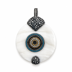 Crystal CZ Mother of Pearl Shell Pendant with Interchangeable Bail, Pave CZ Bee Evil Eye Fly Charm, Statement Jewelry, Gift for Her, CP2508