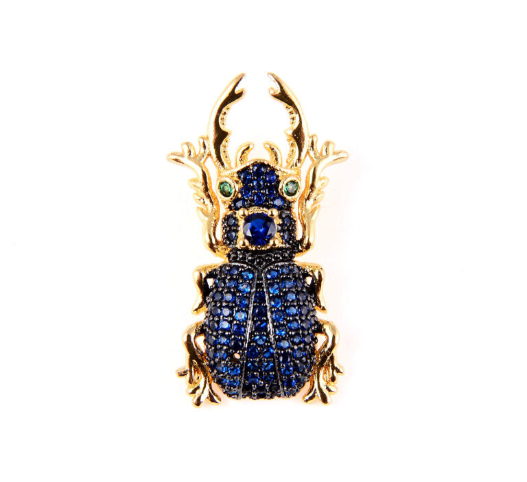 18K Gold Filled Sapphire and Pastel Blue CZ BEETLE Inspired Charm, CZ Micro Pave Scarab Beetle Pendant, Cubic Zirconia, Bug Charm, Pave Charm 30x16mm|CP293