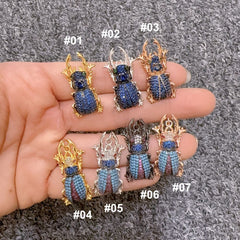 18K Gold Filled Sapphire and Pastel Blue CZ BEETLE Inspired Charm, CZ Micro Pave Scarab Beetle Pendant, Cubic Zirconia, Bug Charm, Pave Charm 30x16mm|CP293