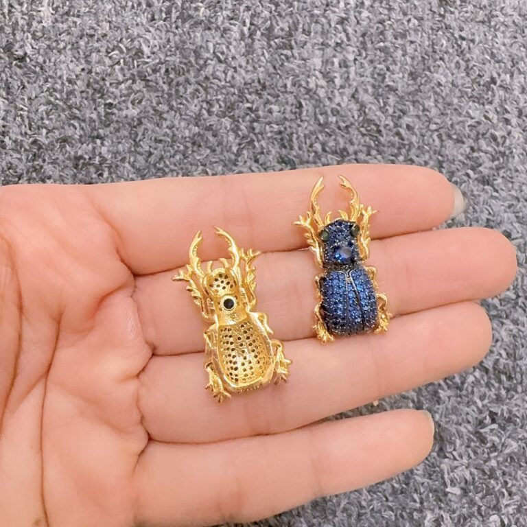 18K Gold Filled Sapphire and Pastel Blue CZ BEETLE Inspired Charm, CZ Micro Pave Scarab Beetle Pendant, Cubic Zirconia, Bug Charm, Pave Charm 30x16mm|CP293