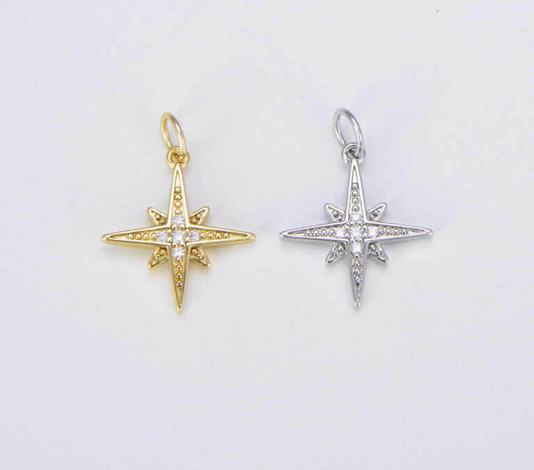 18K Gold Filled Starburst CZ Pendant, Micro Pave Cubic Zirconia Star Charm, North Star Charm, Gold Star Charm, CP315