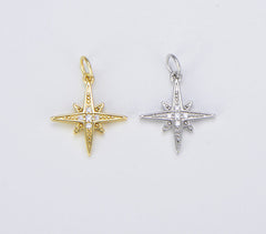 18K Gold Filled Starburst CZ Pendant, Micro Pave Cubic Zirconia Star Charm, North Star Charm, Gold Star Charm, CP315