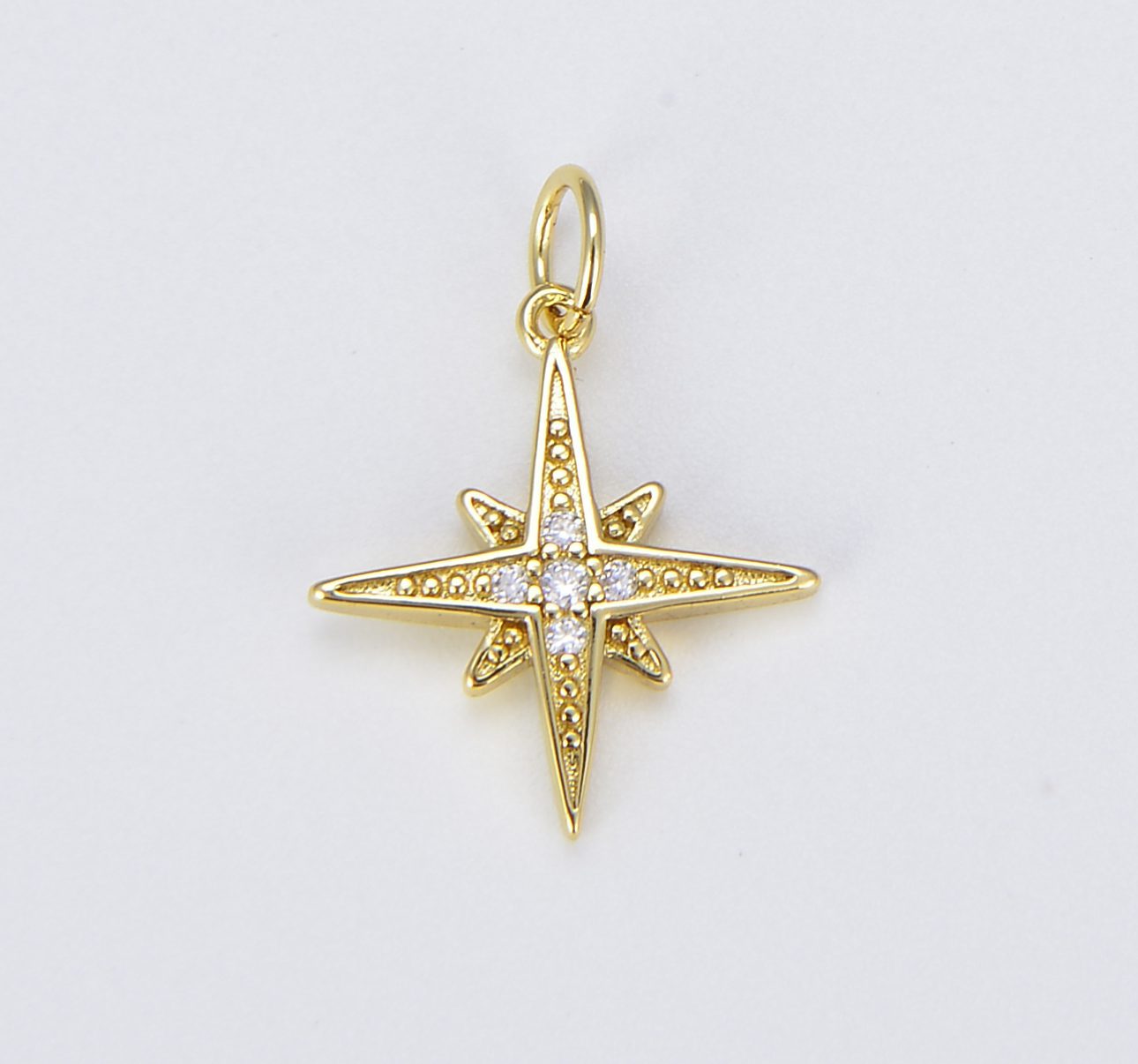 18K Gold Filled Starburst CZ Pendant, Micro Pave Cubic Zirconia Star Charm, North Star Charm, Gold Star Charm, CP315