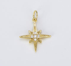 18K Gold Filled Starburst CZ Pendant, Micro Pave Cubic Zirconia Star Charm, North Star Charm, Gold Star Charm, CP315