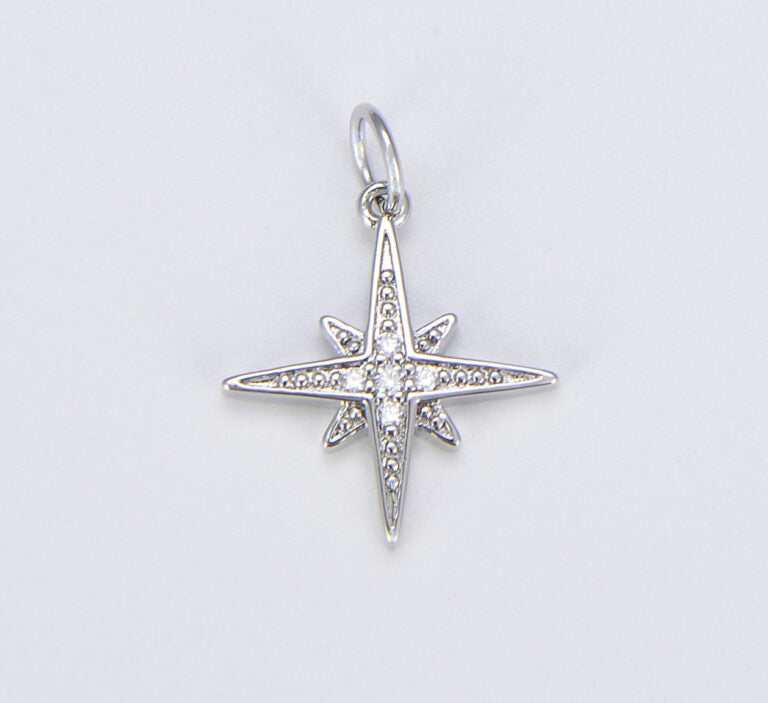 18K Gold Filled Starburst CZ Pendant, Micro Pave Cubic Zirconia Star Charm, North Star Charm, Gold Star Charm, CP315