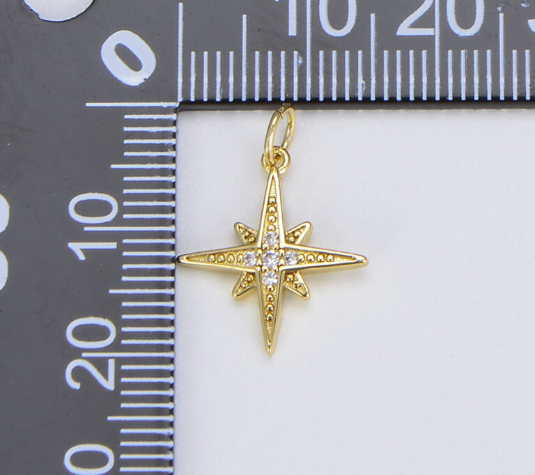 18K Gold Filled Starburst CZ Pendant, Micro Pave Cubic Zirconia Star Charm, North Star Charm, Gold Star Charm, CP315