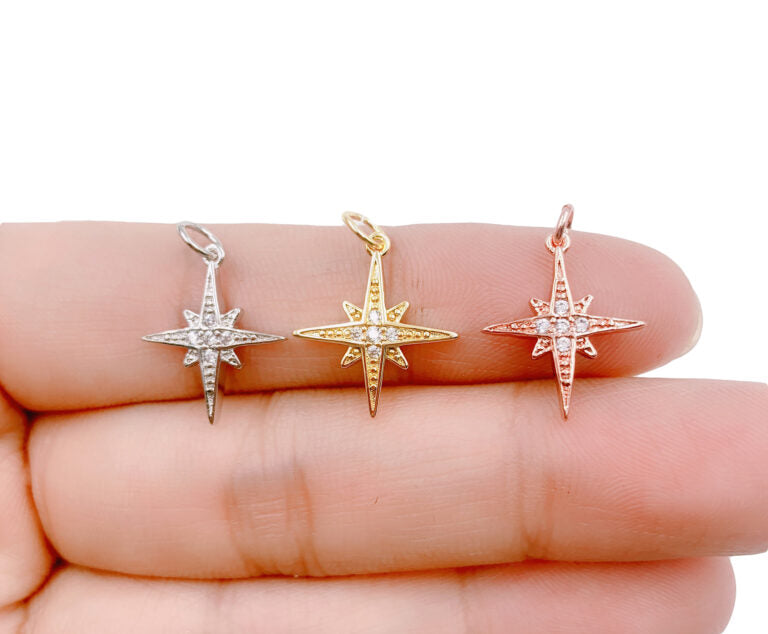 18K Gold Filled Starburst CZ Pendant, Micro Pave Cubic Zirconia Star Charm, North Star Charm, Gold Star Charm, CP315