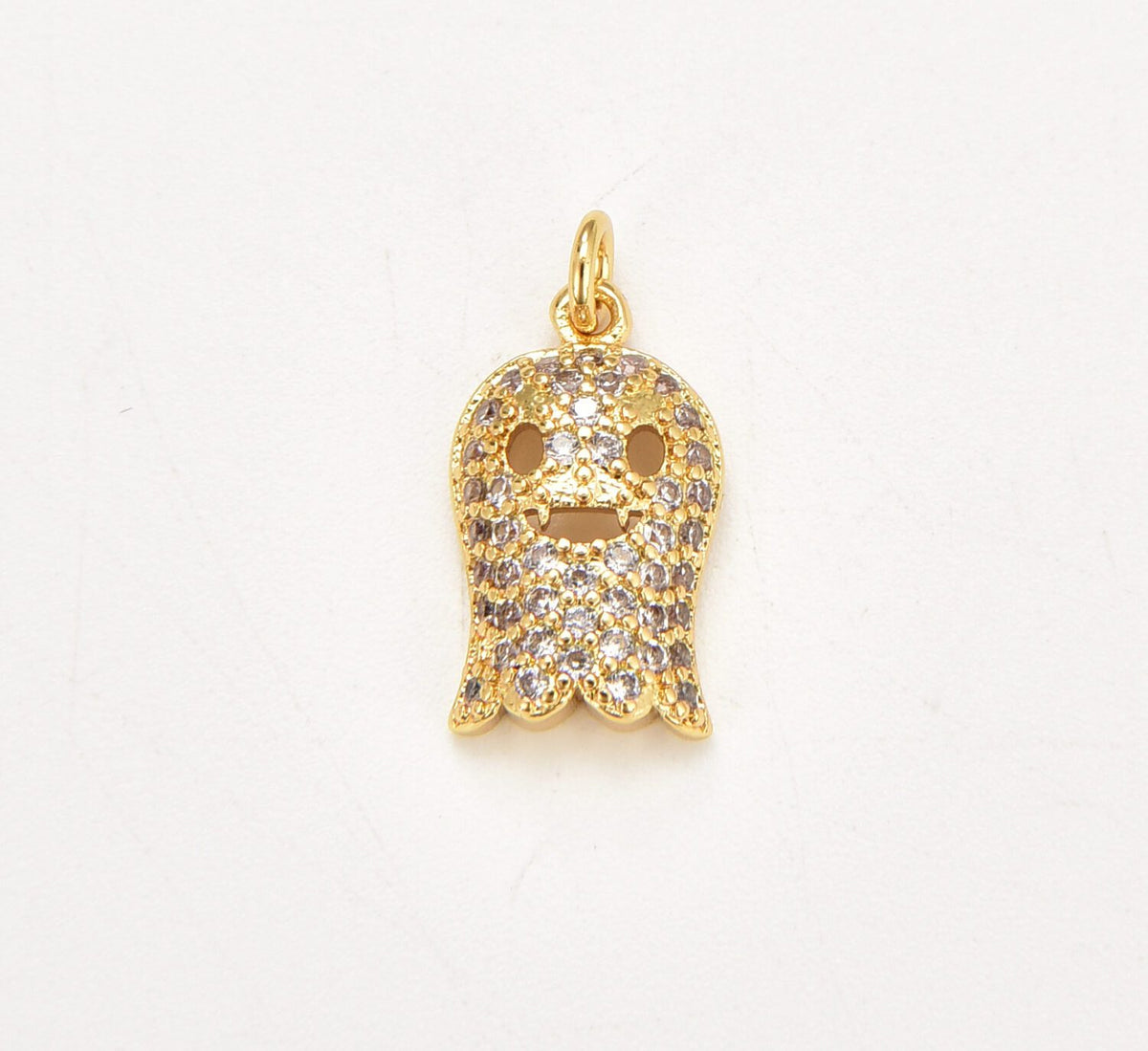 14K Gold Filled Ghost Charm, CZ Micro Pave Ghost Pendant, Halloween Charm, Cubic Zirconia, Ghost Pendant for Jewelry Making, 18x9mm, CP322