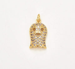 14K Gold Filled Ghost Charm, CZ Micro Pave Ghost Pendant, Halloween Charm, Cubic Zirconia, Ghost Pendant for Jewelry Making, 18x9mm, CP322