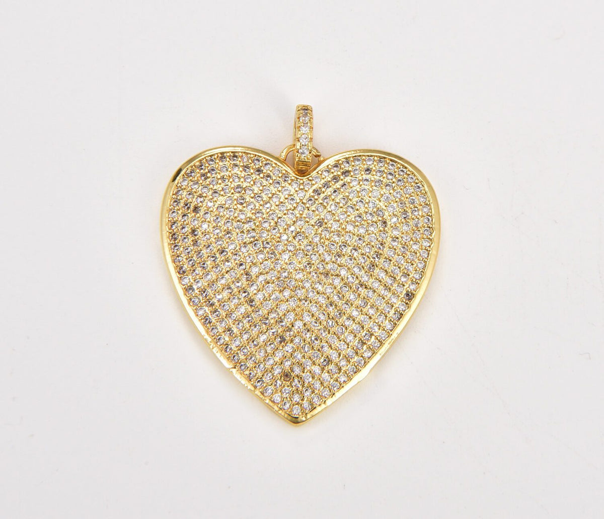 18K Gold Filled Pave Cubic Zirconia Heart Charm, Love Charm for Necklace Bracelet Jewelry Making Supply, 30mm CP329