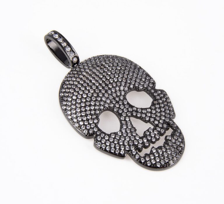 24K Gold Filled CZ Micro Pave Skull Head Charm Pendant, Skeleton Charm, Skeleton Pendant, Skull Head, Cubic Zirconia, 49x26mm, CP370