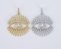 18K Gold Filled Cubic Zirconia Evil Eye Eyelash Charm Pendant, CP371