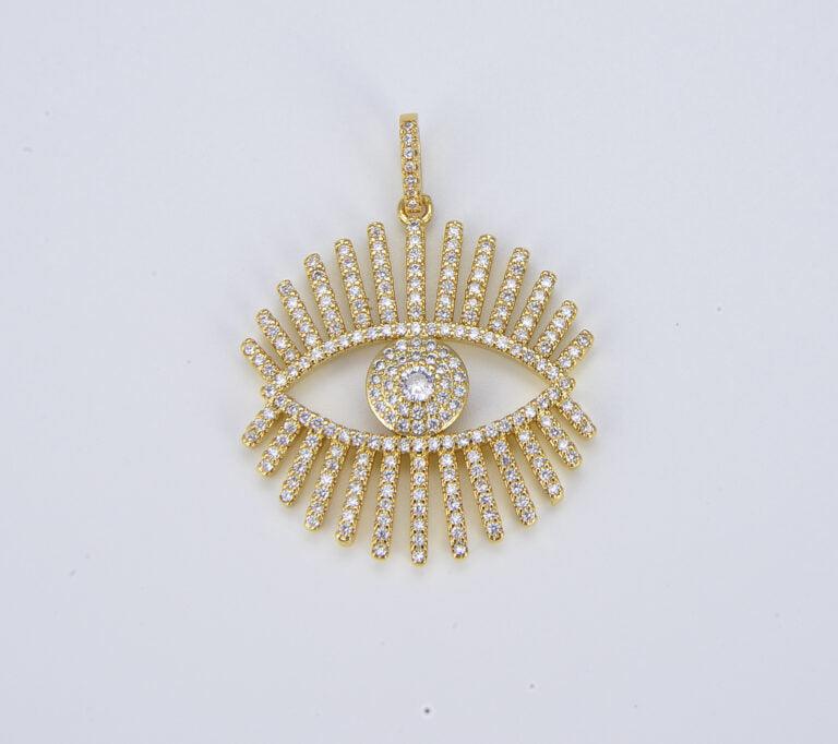 18K Gold Filled Cubic Zirconia Evil Eye Eyelash Charm Pendant, CP371