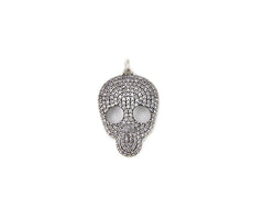 Antique Silver Skull Add-On Charm Pendant, Full Clear CZ Micro Pave Skeleton Pendant for Jewelry Making, Men Jewelry Making Necklace, CP792