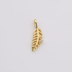 18K Gold Filled Gold Feather Charm Pendant, CZ Micro Pave Feather/Leaf Charms, 17X6MM I CP386