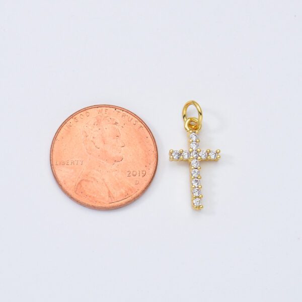 18K Gold Filled Clear Crystal Cross Charm Pendant, 19x9mm, CP434