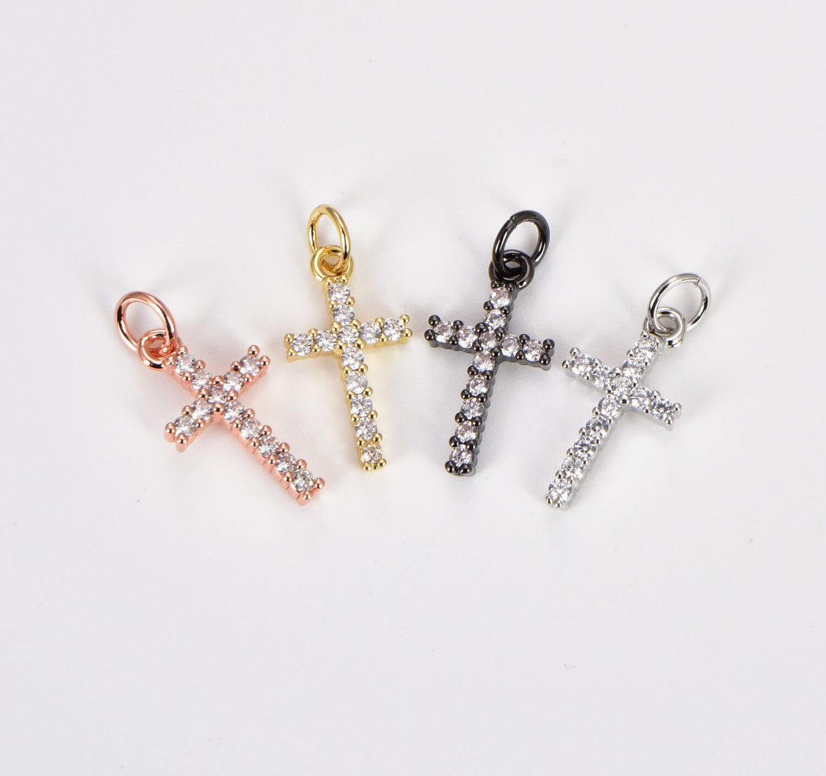 18K Gold Filled Clear Crystal Cross Charm Pendant, 19x9mm, CP434