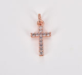 18K Gold Filled Clear Crystal Cross Charm Pendant, 19x9mm, CP434
