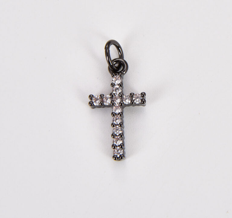 18K Gold Filled Clear Crystal Cross Charm Pendant, 19x9mm, CP434