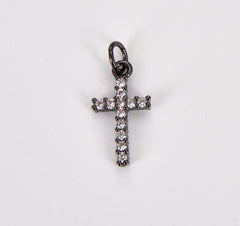 18K Gold Filled Clear Crystal Cross Charm Pendant, 19x9mm, CP434