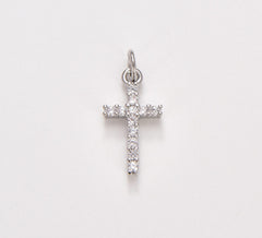 18K Gold Filled Clear Crystal Cross Charm Pendant, 19x9mm, CP434