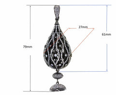 Large Filigree Oval Pendant with Tassel Crown CZ Micro Pave Charm, Tassel Pendant, Tassel Necklace, Cubic Zirconia, 79x27mm, CP505