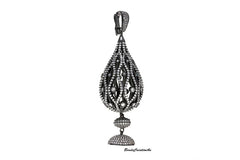 Large Filigree Oval Pendant with Tassel Crown CZ Micro Pave Charm, Tassel Pendant, Tassel Necklace, Cubic Zirconia, 79x27mm, CP505