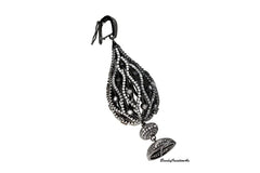 Large Filigree Oval Pendant with Tassel Crown CZ Micro Pave Charm, Tassel Pendant, Tassel Necklace, Cubic Zirconia, 79x27mm, CP505