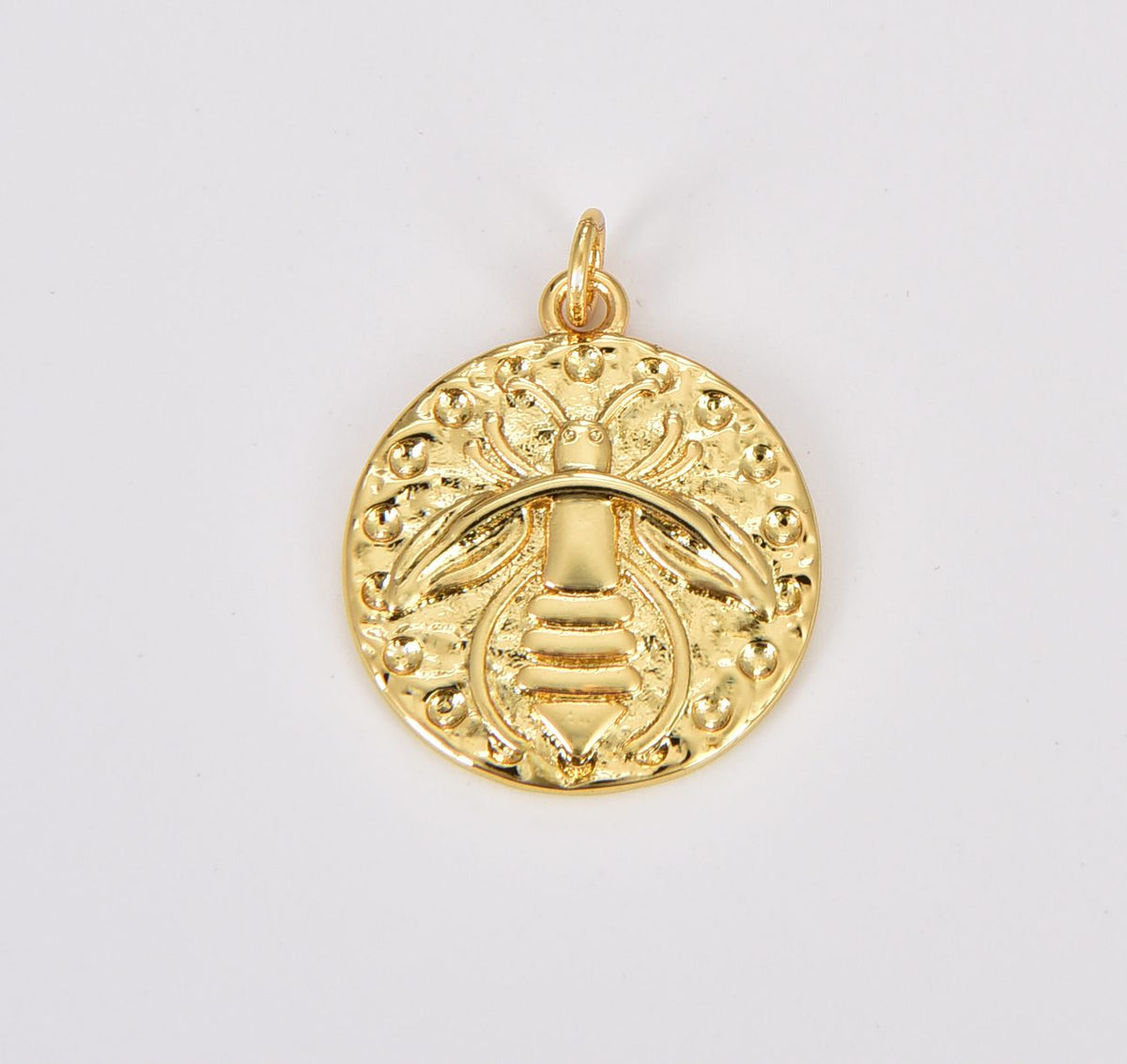 18K Gold Filled Bee Pendant, Bee Necklace, Silver Bee Necklace, Gold Medal Pendant, Pave Findings, Gold Medallion, DIY, Jewelry Making, 25x20mm, CP507