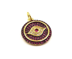 18K Gold Filled Evil Eye Pendant, Micro Pave CZ Round Evil Eye Pendant Charm, Evil Eye Micro Pave CZ Pendant Charm for DIY Jewelry, CP509