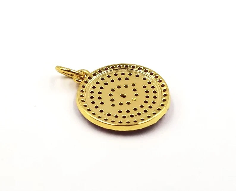 18K Gold Filled Evil Eye Pendant, Micro Pave CZ Round Evil Eye Pendant Charm, Evil Eye Micro Pave CZ Pendant Charm for DIY Jewelry, CP509