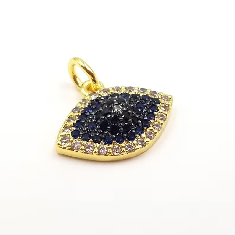 24K Gold Filled Evil Eye Necklace, Evil Eye Charm, Gold Evil Eye, Greek Evil Eye, Pave Evil Eye, Evil Eye Pendant, 15x11mm, CP510