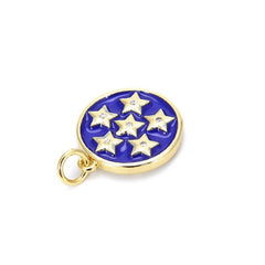 18K Gold Filled Over Brass Disc Pendant, Enamel Star Charm, Star Coin Pendant, Starburst Pendant, Pave Connector, Jewelry Making, CP517