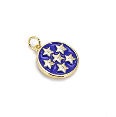 18K Gold Filled Over Brass Disc Pendant, Enamel Star Charm, Star Coin Pendant, Starburst Pendant, Pave Connector, Jewelry Making, CP517