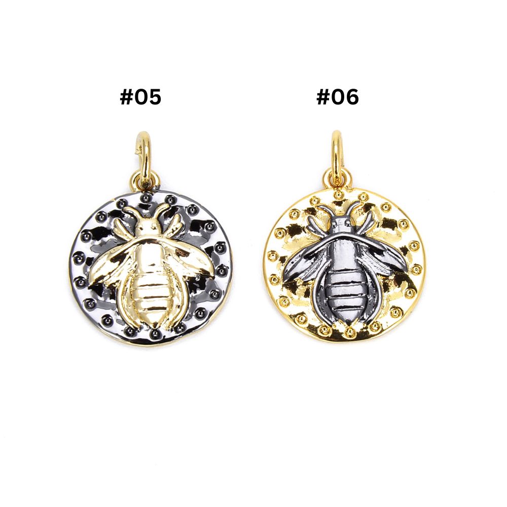 18K Gold Filled Bee Charm, Medallion Insects on Round Coin Pendant, Bee Coin Pendant, Dual Tone Medallion Charm, 20x15mm, CP518